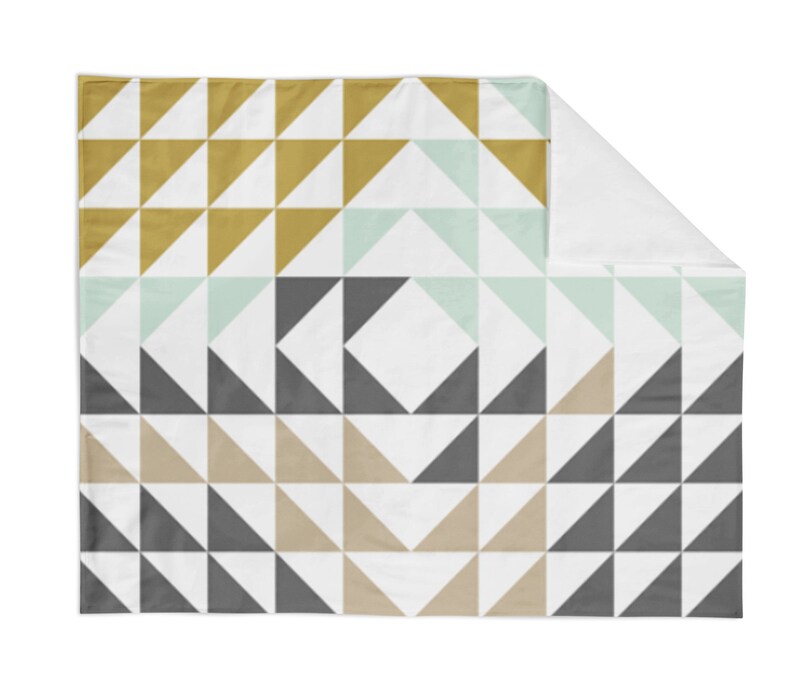 Crib Blanket Crib Blanket Woodland Geometric Mustard Baby Blanket Baby Blanket Mint Blanket Triangle Blanket Gender Neutral