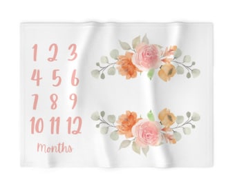 Monthly Milestone Blanket Blush Sage Floral Wreath  - Crib Blanket - Baby Blanket - Girl Baby Blanket - Monthly Counter Blanket -Baby Gift