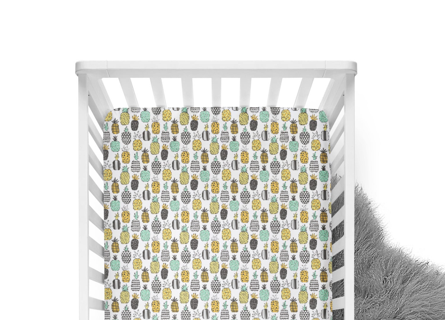 Fitted Crib Sheet Geometric Pineapples Mint Crib Sheet Etsy