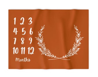 Monthly Milestone Blanket Sienna Orange Greenery - Crib Blanket - Baby Blanket - Neutral Baby Blanket - Monthly Counter Blanket - Baby Gift