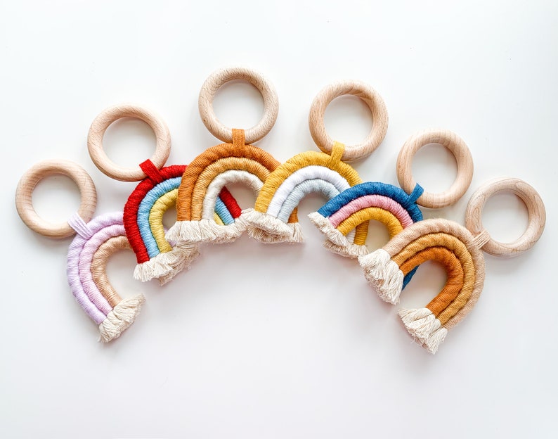 Baby Boho Rainbow Teether Wooden Ring Teether Neutral Baby Gift Baby Toy Girl Baby Gift Boy Teether Girl Teether-Neutral Teether image 5