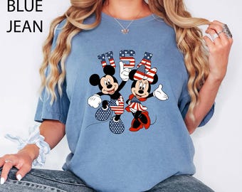 Mickey Minnie Mouse 4th of July T-Shirt, Comfort Colors® USA Flag Disney Shirt, USA Birthday Tee, USA 250th Anniversary Freedom