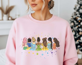 Retro Disney Princess Sweatshirt, Watercolor Princess Hoodie, Disneyworld Girls Trip