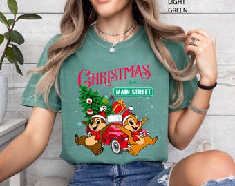 Camiseta navideña de Chip y Dale, Camiseta a juego para parejas de Disney en Navidad, Camisetas Double Trouble, Camiseta para parejas viaje a Disneyland