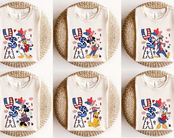 Disney 4 juli-shirt, Disney-figuren 4 juli, Mickey and Friends 4 juli-T-shirt, VS 250-jarig jubileum-T-shirt
