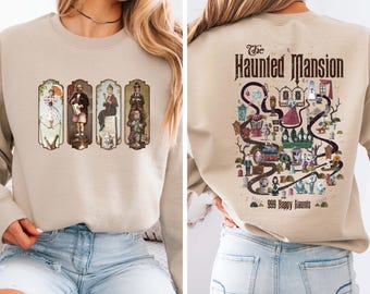 Sweatshirt The Haunted Mansion-kaart, Disney Halloween-hoodie, retro The Haunted Mansion-kaart, stretching Room ronde hals, sweatshirt Disney-reis
