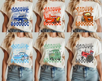 Retro Disney Cars Shirt, Checkered Lightning McQueen Shirt, Cars Sally Shirt, Disney Family Trip Shirts, Disneyland Vacation Tee, Tow Mater