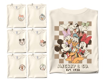 Disney Retro Checkered Custom Shirt, Vintage Disney Matching Tee, Disney Family Trip Shirt, Mickey & Co. Custom Name Tee