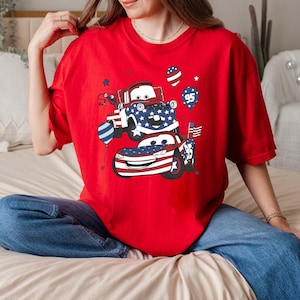 Disney Pixar Cars USA Flag Shirt, Tow Mater Lighting Mc Queen 4th Of July Shirt, Independence Day Tee, Patriotic Disney Trip Shirt