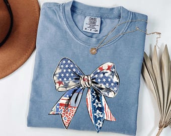 Comfort Colors® Coquette American Girl Shirt, USA Flag Coquette Bow Tee, 4th Of July USA 250th Anniversary Freedom, American Memorial Day