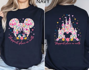 Happiest Place on Earth Sweatshirt, Magic Kingdom Hoodie, Disney Magical World Castle Floral Sweater