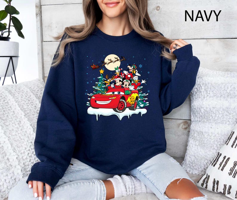 Disney Mickey And Lighting Mc Queen Christmas Sweatshirt, Disney Cars Xmas Party Hoodie