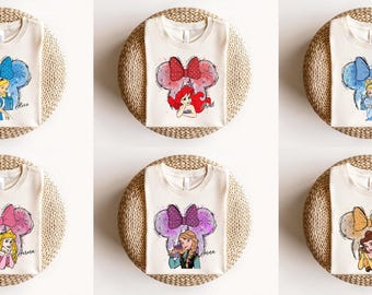 Camiseta de princesas Disney, camiseta de viaje para niñas a Disneyworld, camiseta a juego de princesas de vacaciones en Disneyland
