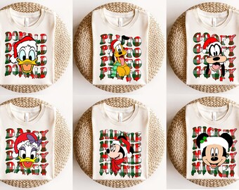 Camiseta navideña familiar a juego de Mickey y sus amigos de Disney, camiseta de viaje navideño a Disneyland con todos los personajes
