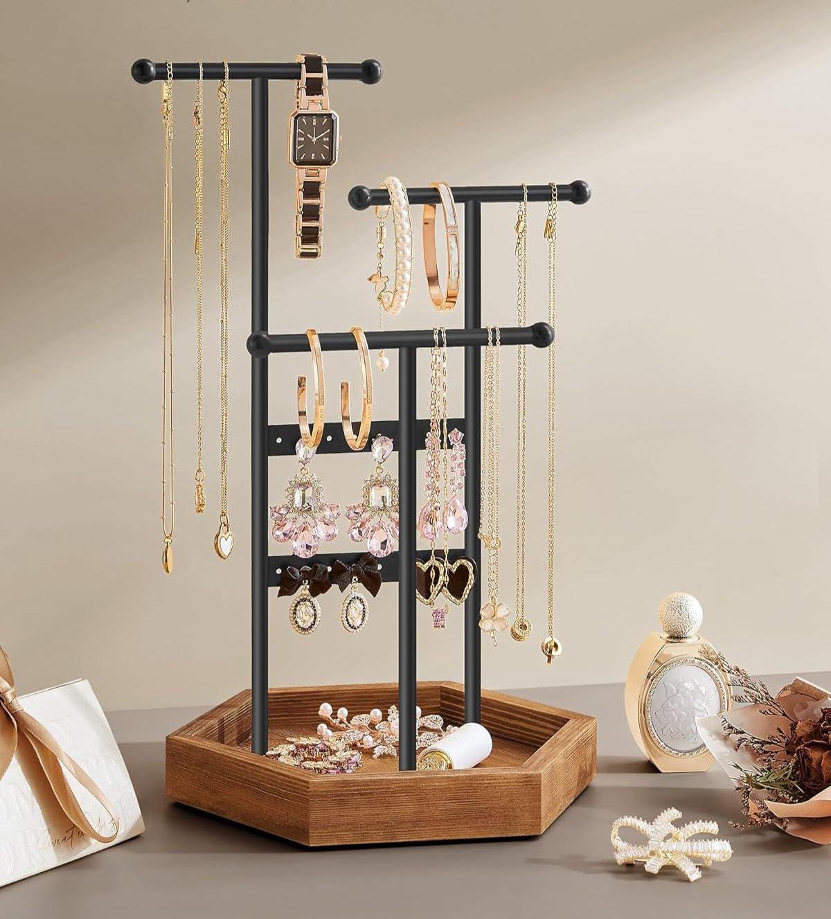 Care&More Hanging Jewelry Organizer - Self-Adhesive Wall Mount, 2-Pack White, For Necklaces & More
