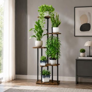 5 Tier Wooden Plant Stand Ladder, Indoor Outdoor Plant Shelf Rack, Multi Level Flower Pot Display for Home, Patio & Garden