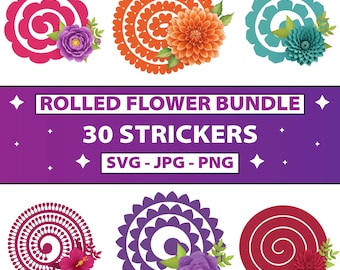 Paquete SVG de flores enrolladas: plantillas de flores de papel 3D (descarga digital)