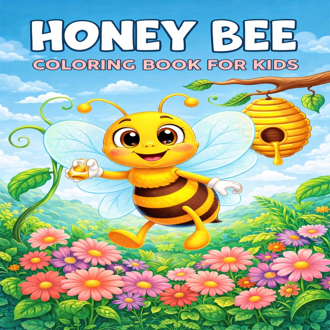 Honey Bee Coloring Pages for Kids | Cute Bee Coloring Book | 12-page A4 ...