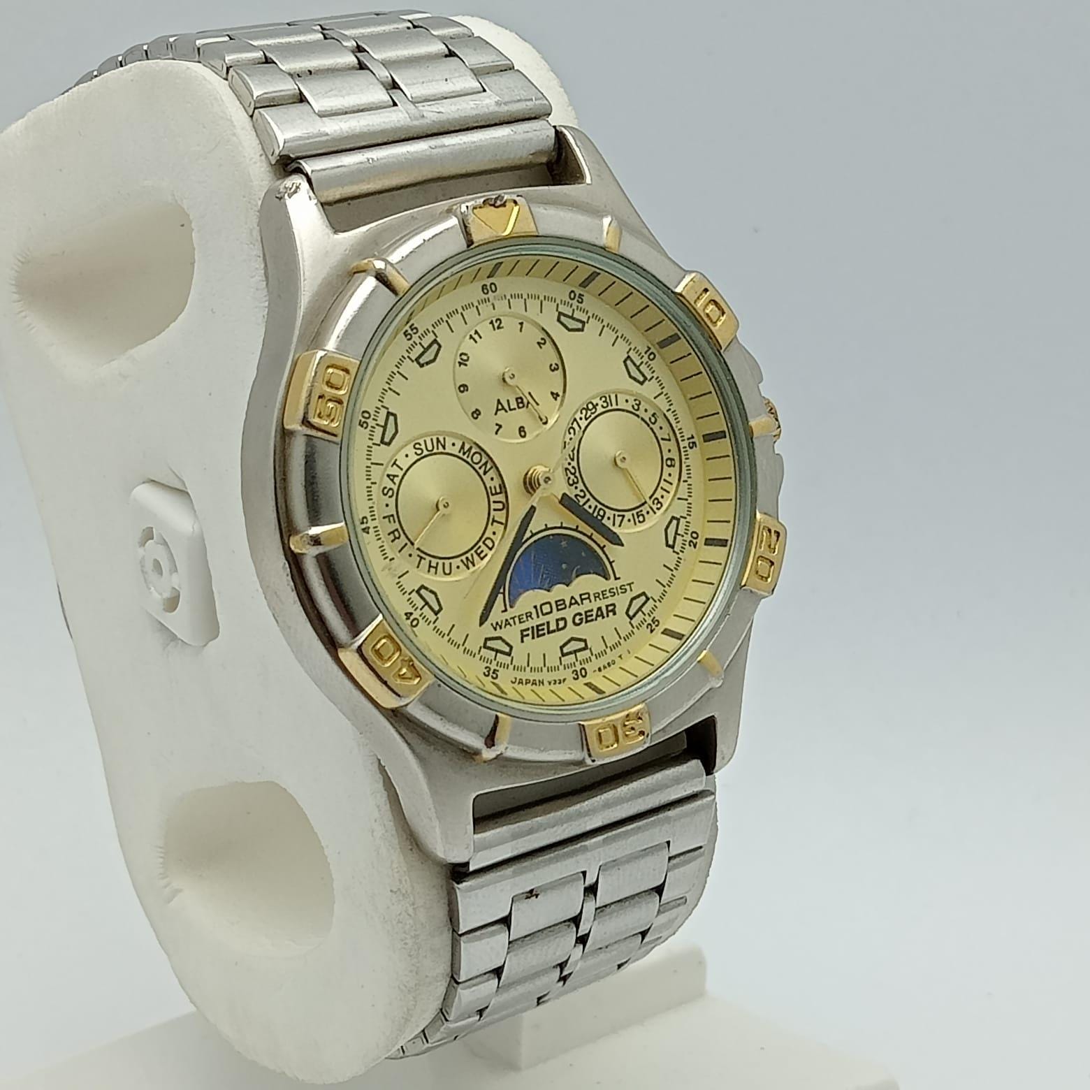 Seiko Alba Field Gear V33F-6A80 Moon Phase Quartz Vintage Men's