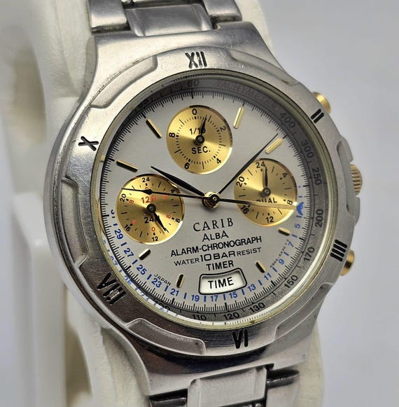 Seiko Alba Carib N944-6A30 Alarm Chronograph Quartz Vintage Men's