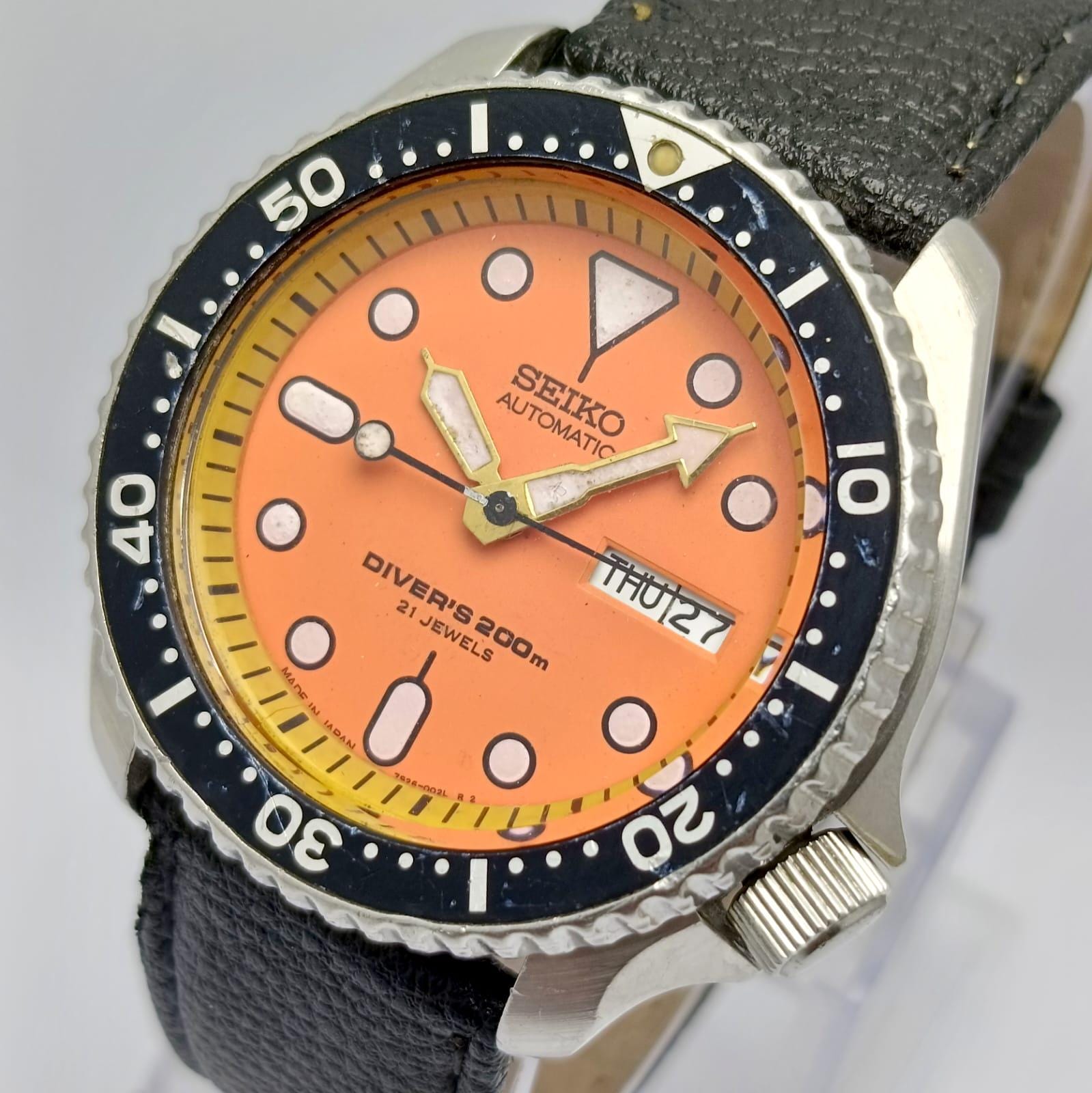 Seiko 7S26-0020 Scuba Diver 200m Orange Dial Vintage Men's Watch