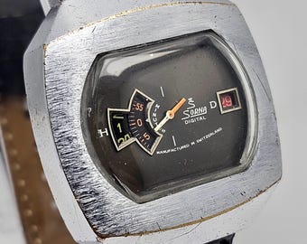 Reloj vintage Sorna Digital Jump Hour de fabricación suiza para hombre