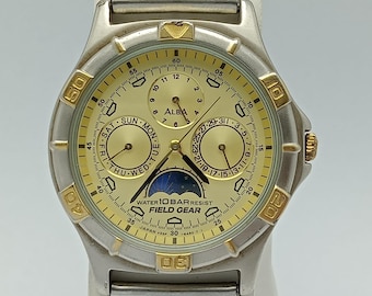 Seiko Alba Field Gear V33F-6A80 Moon Phase Quartz Vintage Men’s Watch