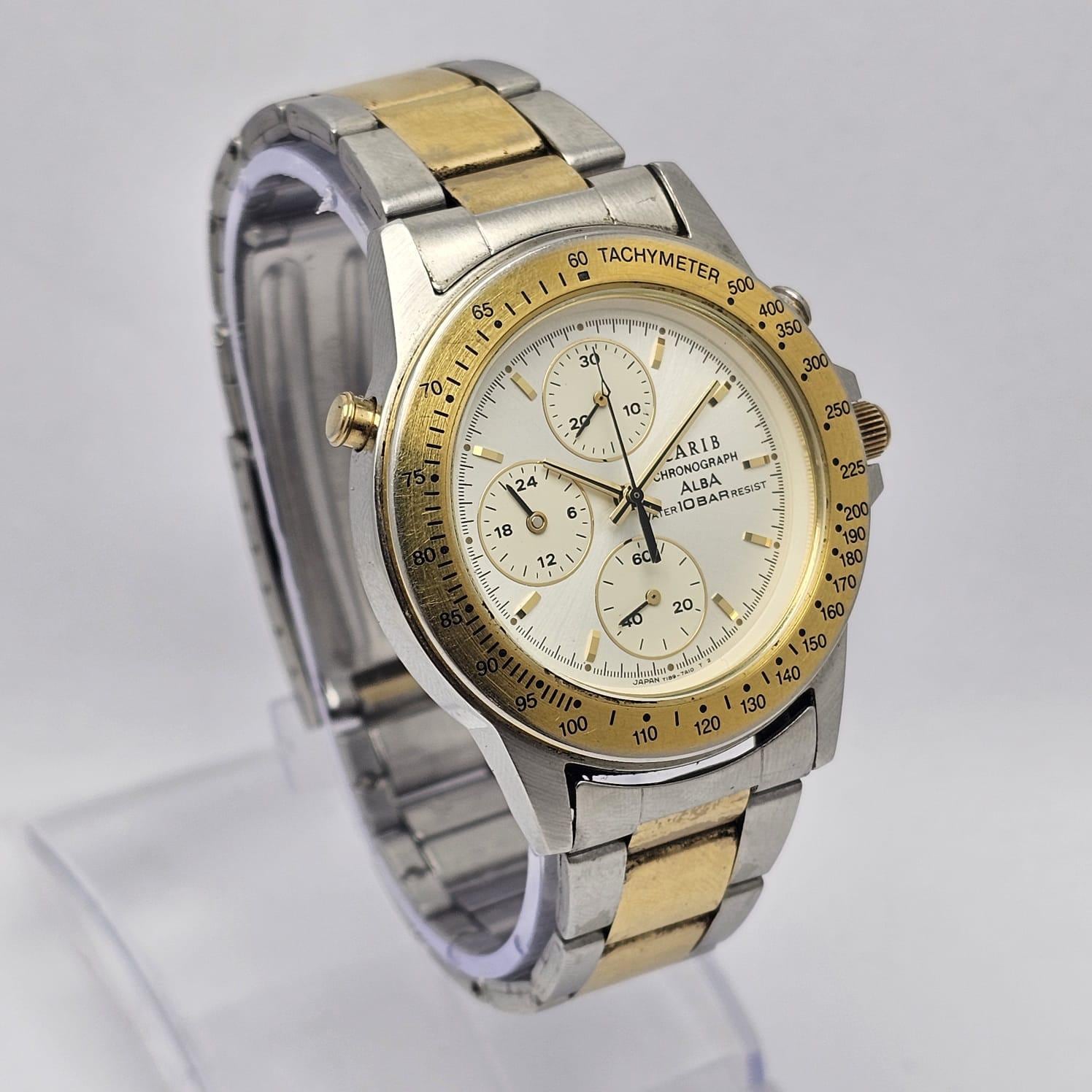 Seiko Alba Carib Y189-7A10 Chronograph Quartz Vintage Men's Watch
