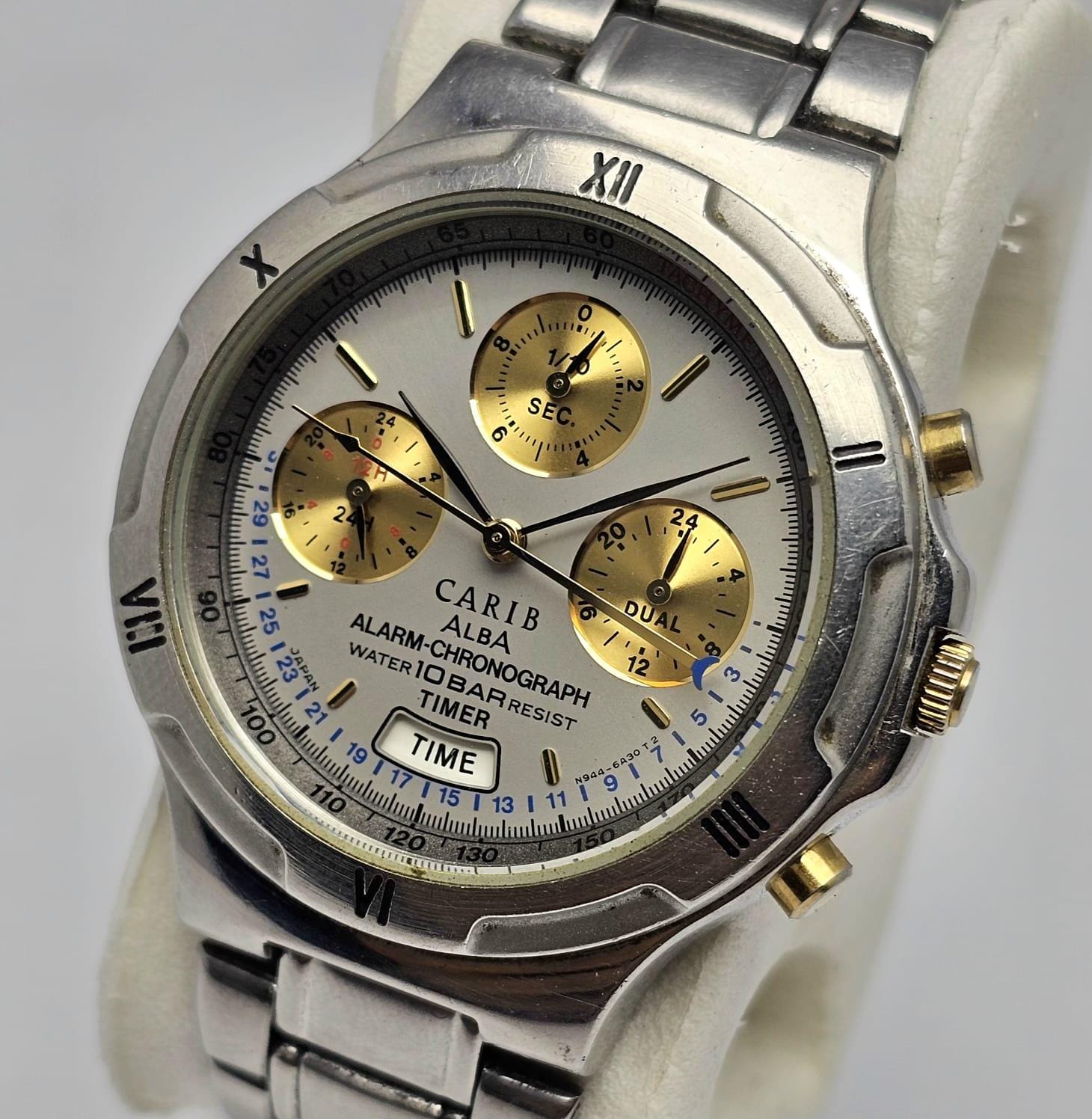 moe2244:ALBA CARIB クロノグラフ 腕時計 Seiko Alba Carib N944-6A30 Alarm Chronograph Quartz Vintage Men's