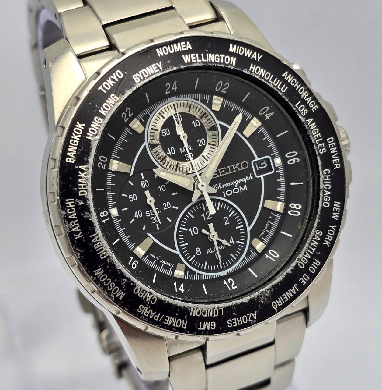 Seiko 7T62-OJH0 World Time Chronograph GMT Automatic Vintage Men's