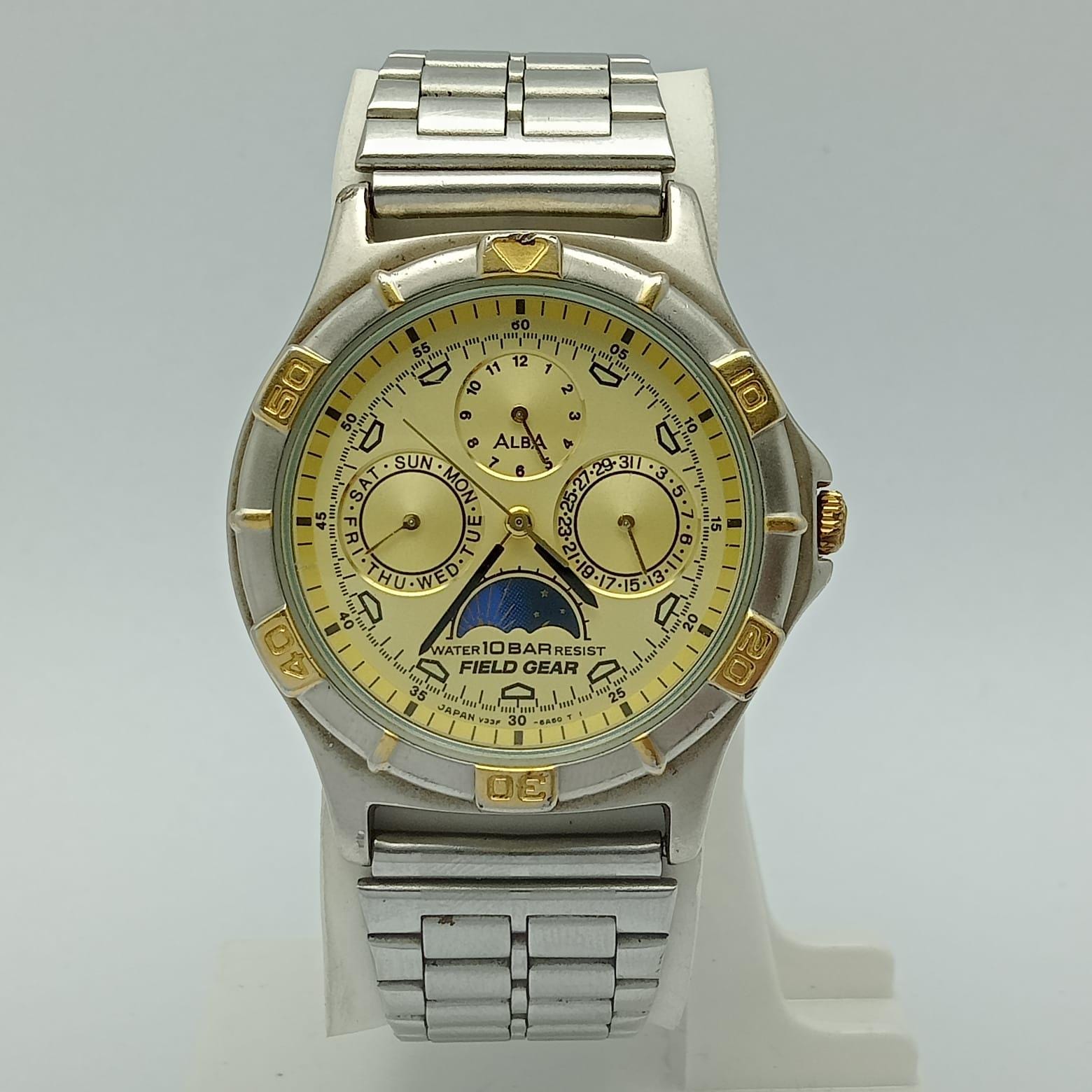 Seiko Alba Field Gear V33F-6A80 Moon Phase Quartz Vintage Men's