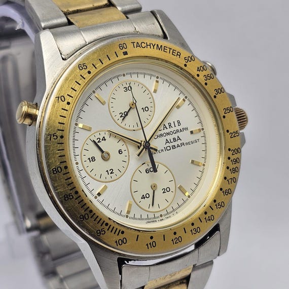 Seiko Alba Carib Y189-7A10 Chronograph Quartz Vintage Men's Watch