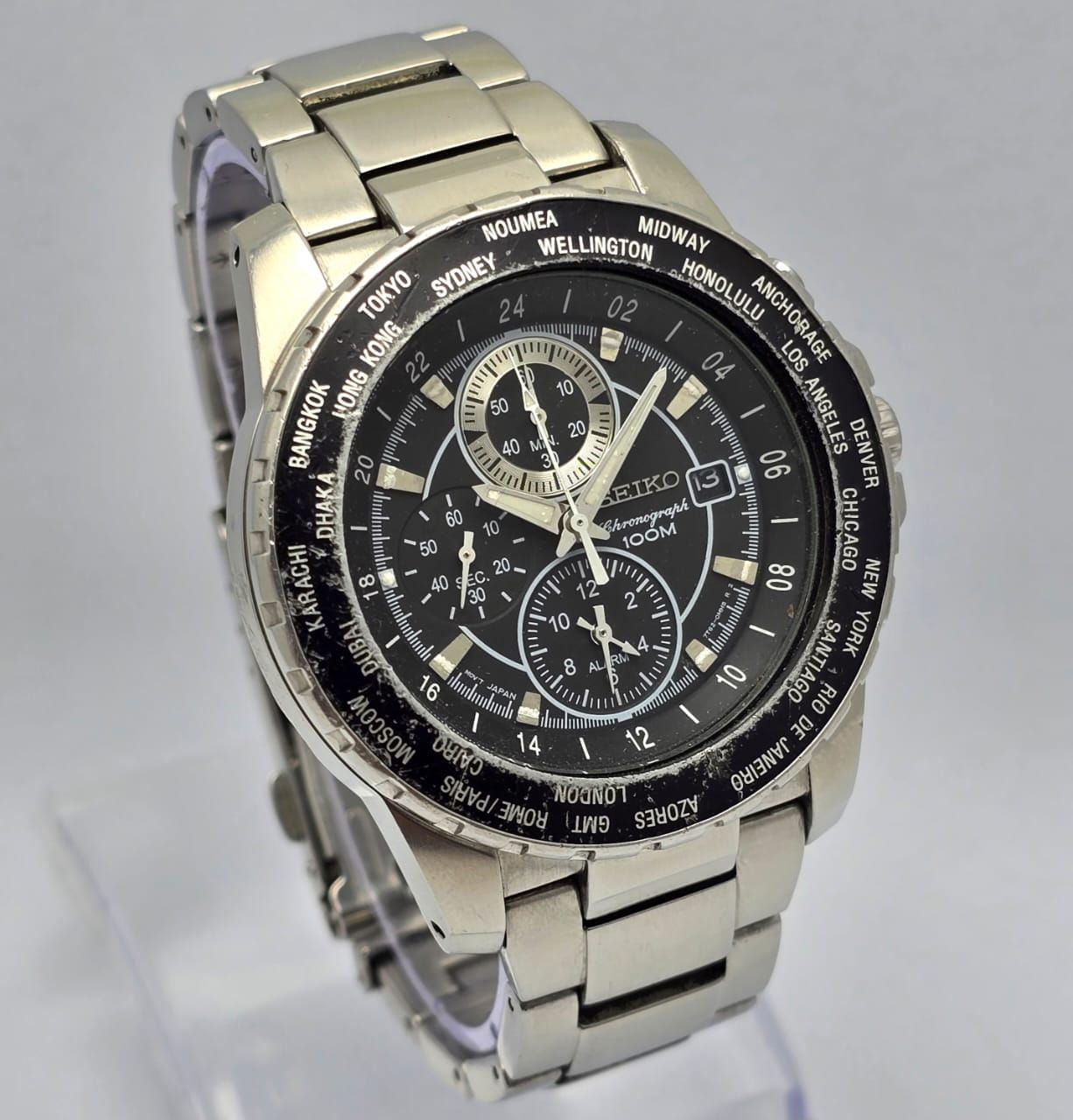 Seiko 7T62-OJH0 World Time Chronograph GMT Automatic Vintage Men's