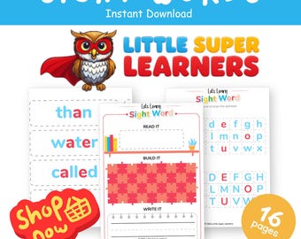 Sight Word Worksheets for Kindergarten, Read Build Write Printable Flashcards PDF
