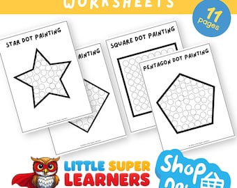 Preschool Shape Dot Painting Worksheets, Fine Motor Activity Printable (PDF Download)