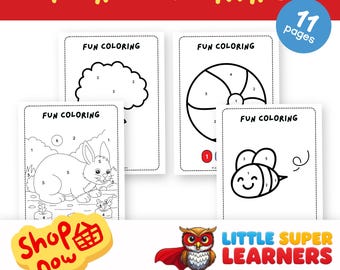 Preschool Color Number Worksheets, Fine Motor Activity Printable Pages (PDF)