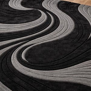 Modern Abstract Wave Rug Hand Tufted Wool Rug Black Gray Area Rug ...