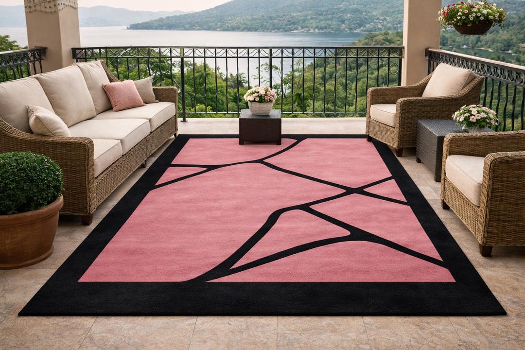 Blush Pink Black Abstract Rug 4x6/5x7 Hand Tufted Mid Century Modern ...