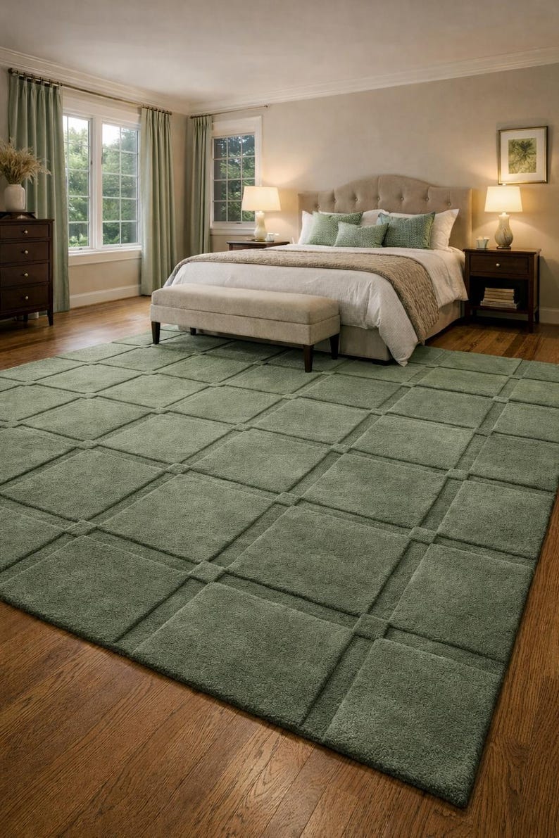 Sage Green Rug 8x10/9x12 Hand Tufted Modern Area Rug Geometric ...