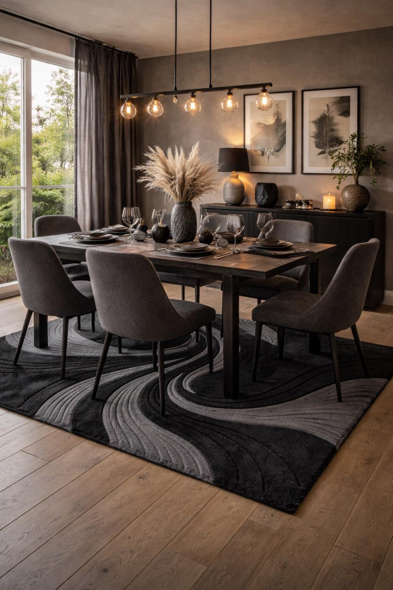 Modern Abstract Wave Rug Hand Tufted Wool Rug Black Gray Area Rug ...