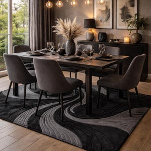 Modern Abstract Wave Rug Hand Tufted Wool Rug Black Gray Area Rug ...