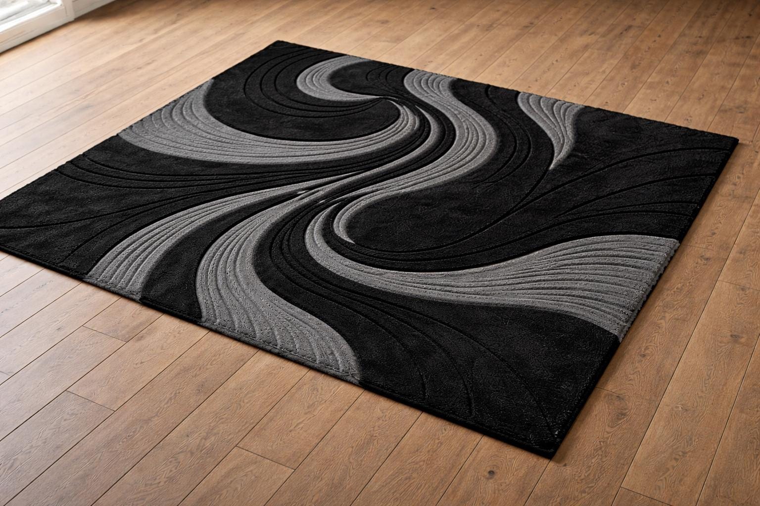 Modern Abstract Wave Rug Hand Tufted Wool Rug Black Gray Area Rug ...