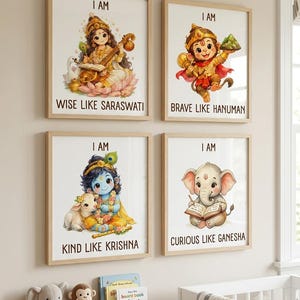 Hinduisk väggkonst för barnrum | Indisk babyrumsdekoration | Gudar och gudinnor | Ram, Ganesh, Lakshmi, Krishna | Kulturell barnrumskonst