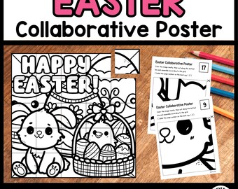 Easter Collaborative Coloring Poster – Bunny & Chick Puzzle (PDF Download