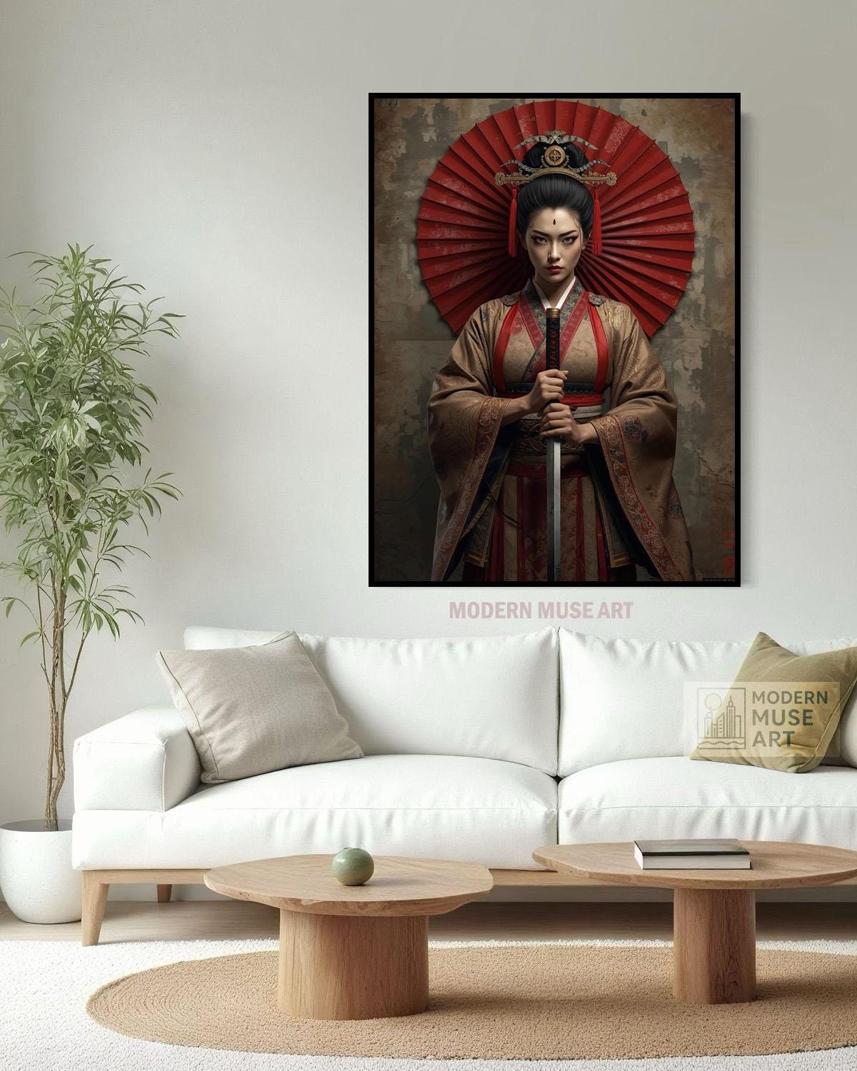Samurai Empress Wall Art – Japanese Warrior Woman With Red Umbrella ...
