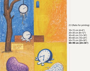 Surreal Melting Clocks Art Print – Modern Abstract Salvador-Style Wall Decor, Colorful Poster (Digital Download)