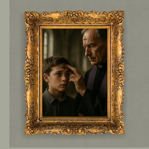 Ash Wednesday Print: Priest Blessing Boy, Christian Wall Art (Digital Download)