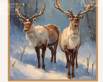 Winter Reindeer Painting: Snowy Forest Nordic Home Decor Wall Art (Digital Download)