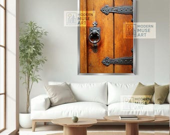 Impression d'art en gros plan de porte en bois vintage : art mural en fer rustique (téléchargement numérique)