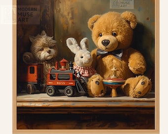 Vintage Teddy Bear Still Life Print | Nursery Kids Room Decor (Digital Download)